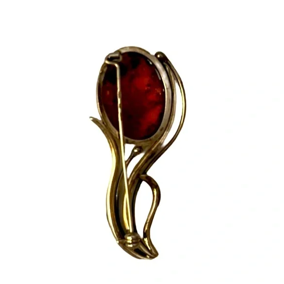 BALTIC AMBER SILVER BROOCH PIN - Picture 2 of 8